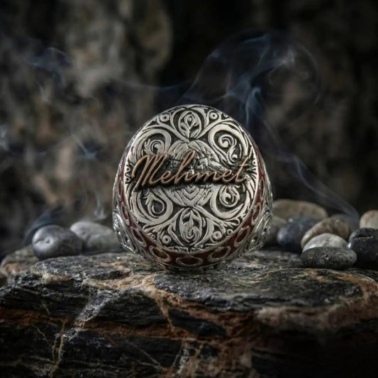 Crescent Star Ring 925 Silver Personalized Name Handmade Men
