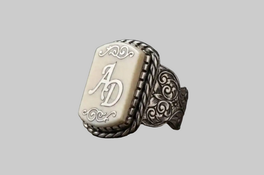 Custom Initial Ring 925 Silver Floral Engraved Handmade