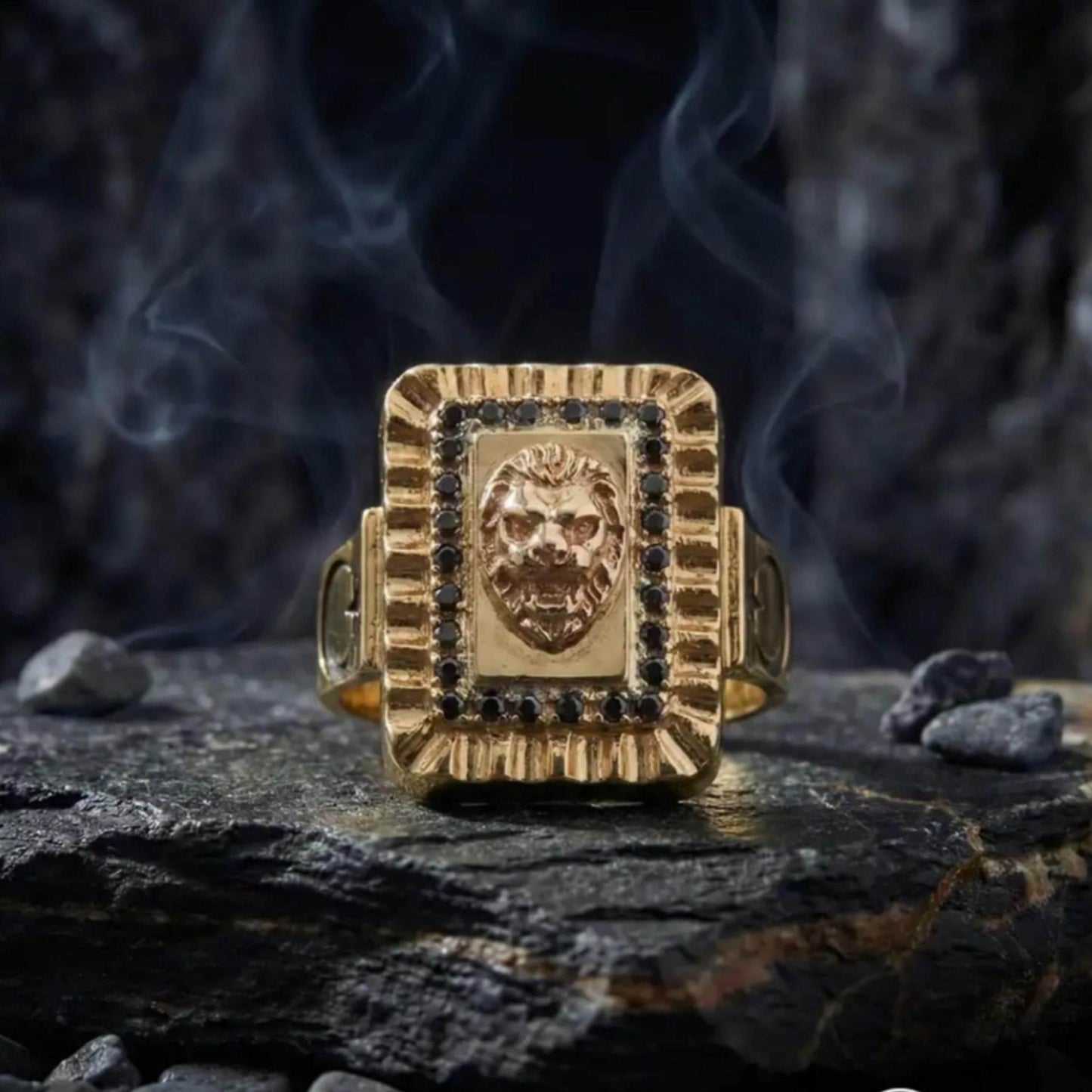 Lion Ring 925 Silver Gold Plated Black Zircon Ottoman Handmade