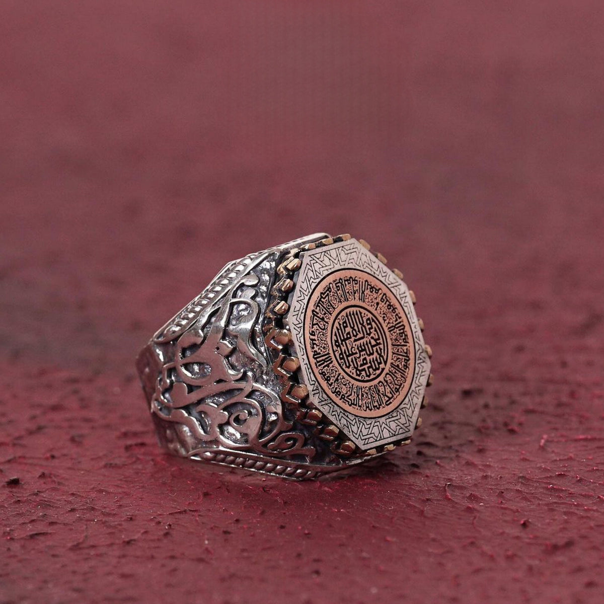 Imam Hussein saying ring with bronze plate in 925 sterling silver