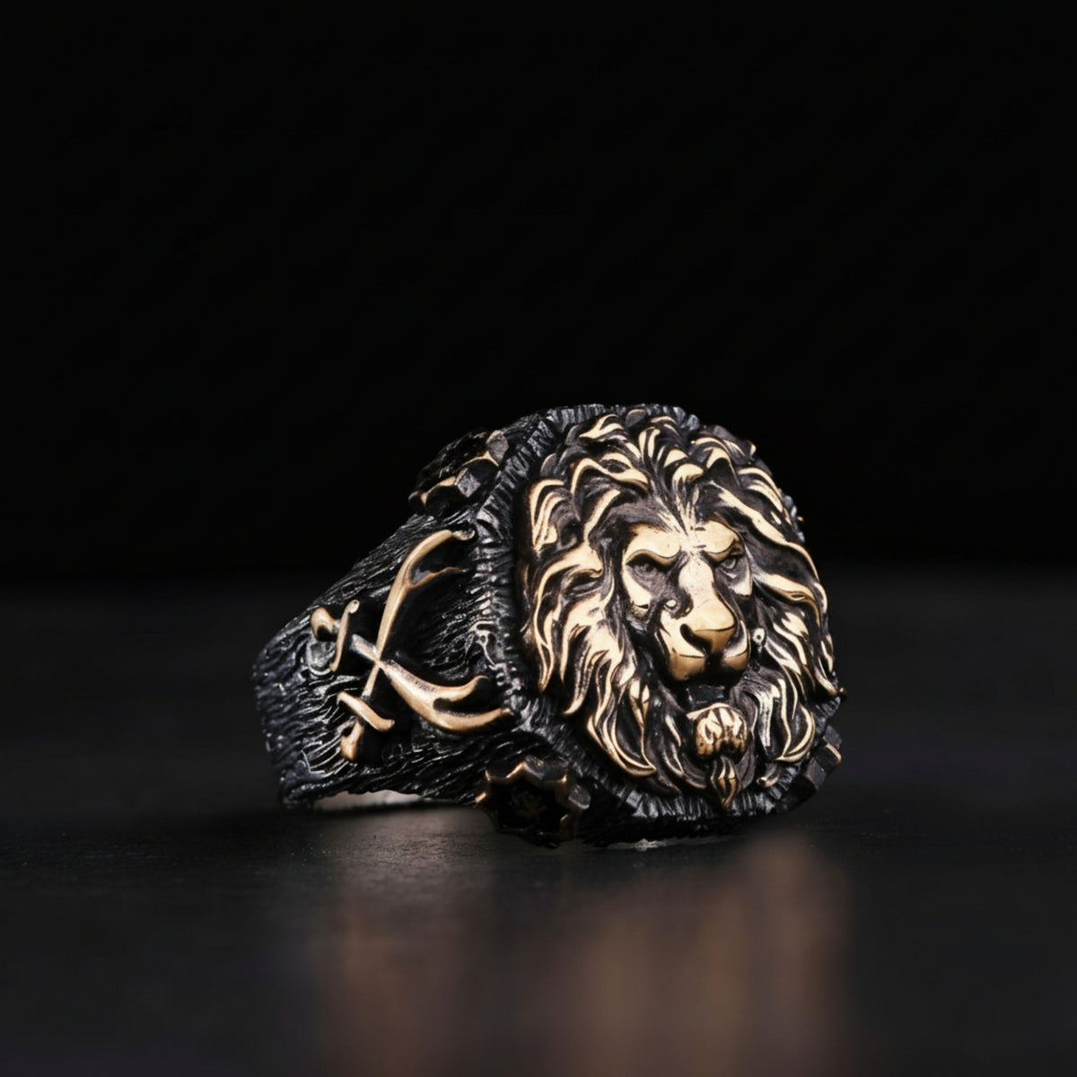 Lion of Allah Ring, Zulfikar Swords, Islamic Jewelry in 925 sterling silver