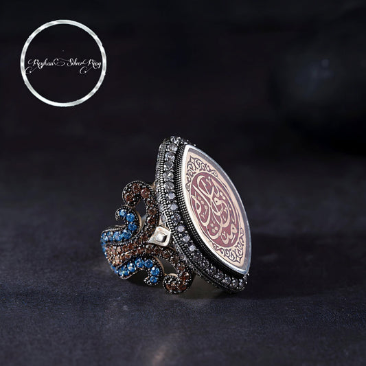 Love shuttle ring with citrine and blue topaz in 925 sterling silver