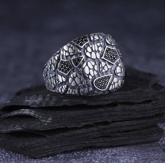 Micro zircon men's ring in 925 sterling silver