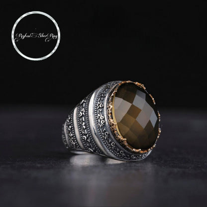 Color-changing mood stone men's ring in 925 sterling silver
