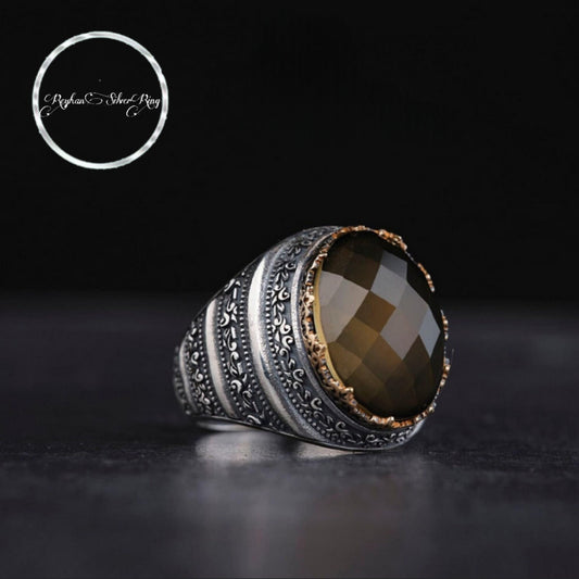 Color-changing mood stone men's ring in 925 sterling silver