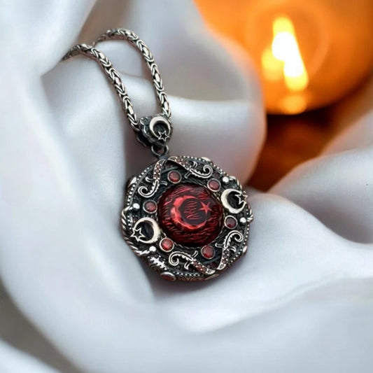 Turkish moon and star medallion necklace in 925 sterling silver