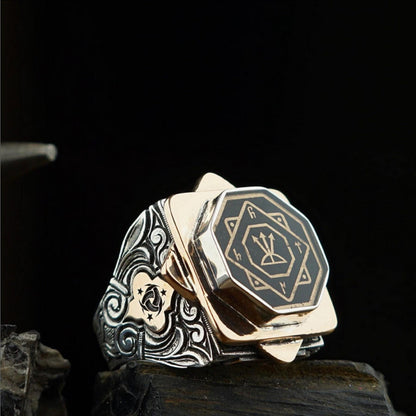 Oghuz Khan seal octagon ring in 925 sterling silver
