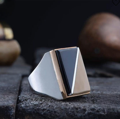 Oltu stone square ring in 925 sterling silver