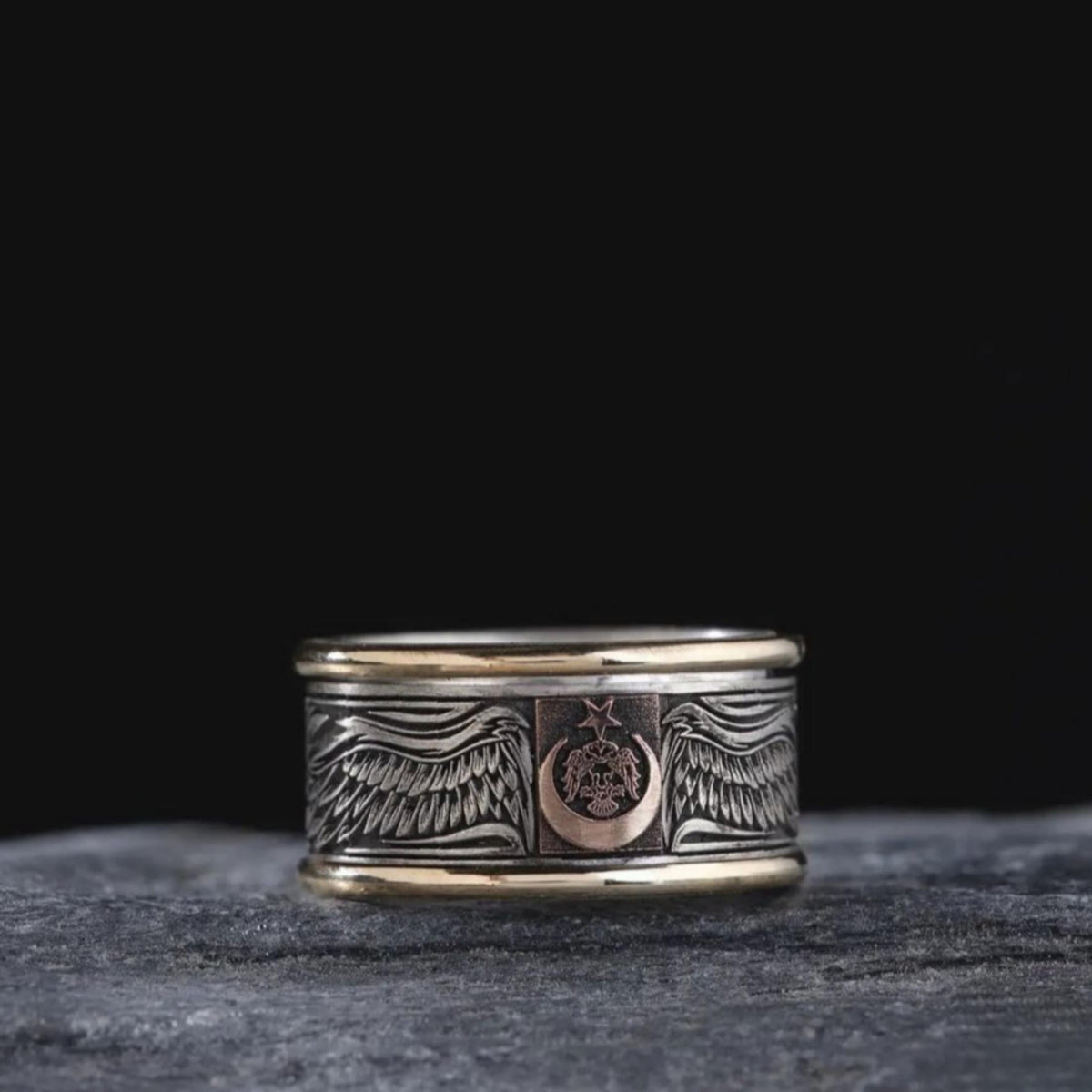 Ottoman coat of arms spinner ring in 925 sterling silver