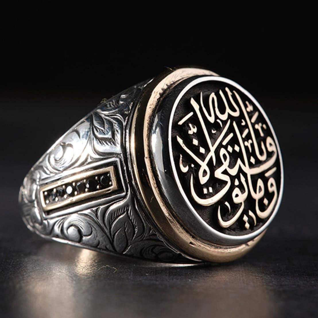 Ottoman men's ring with black oval stone in 925 sterling silver
