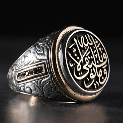 Ottoman men's ring with black oval stone in 925 sterling silver