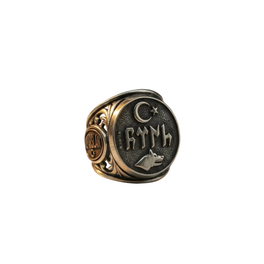 Gokturk Turk Ring 925 Silver Crescent Wolf Handmade Men
