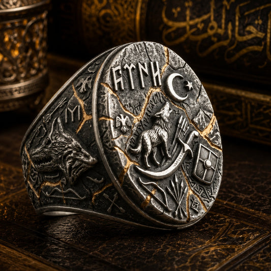 Otuken Obasi Ring, Gokturk Wolf Turkish Men’s Jewelry in 925 sterling silver