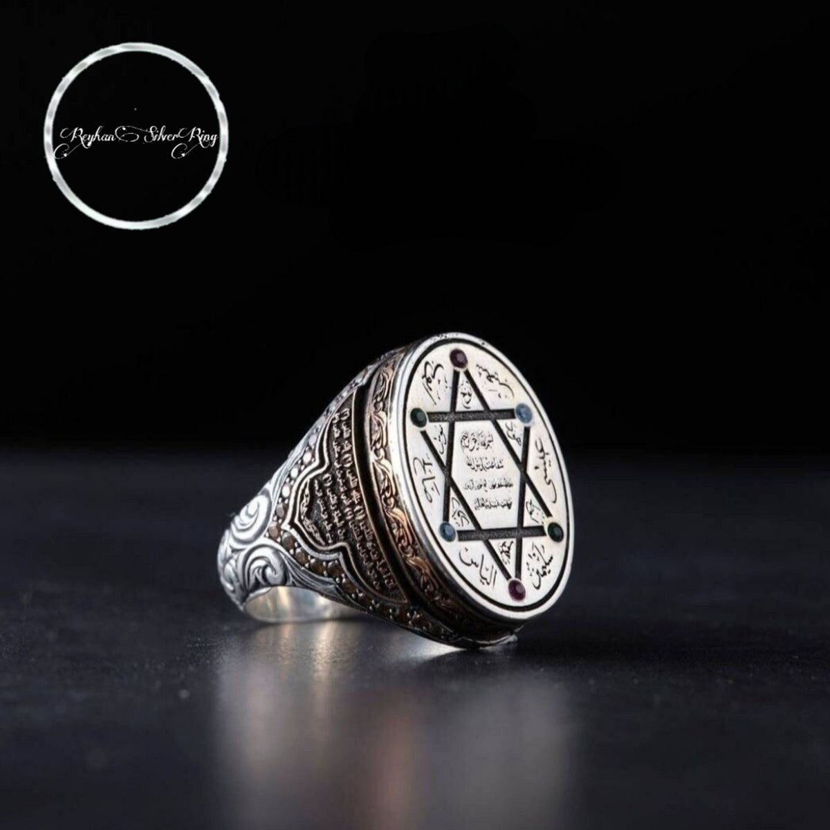 Oval Seal of Solomon ring in 925 sterling silver