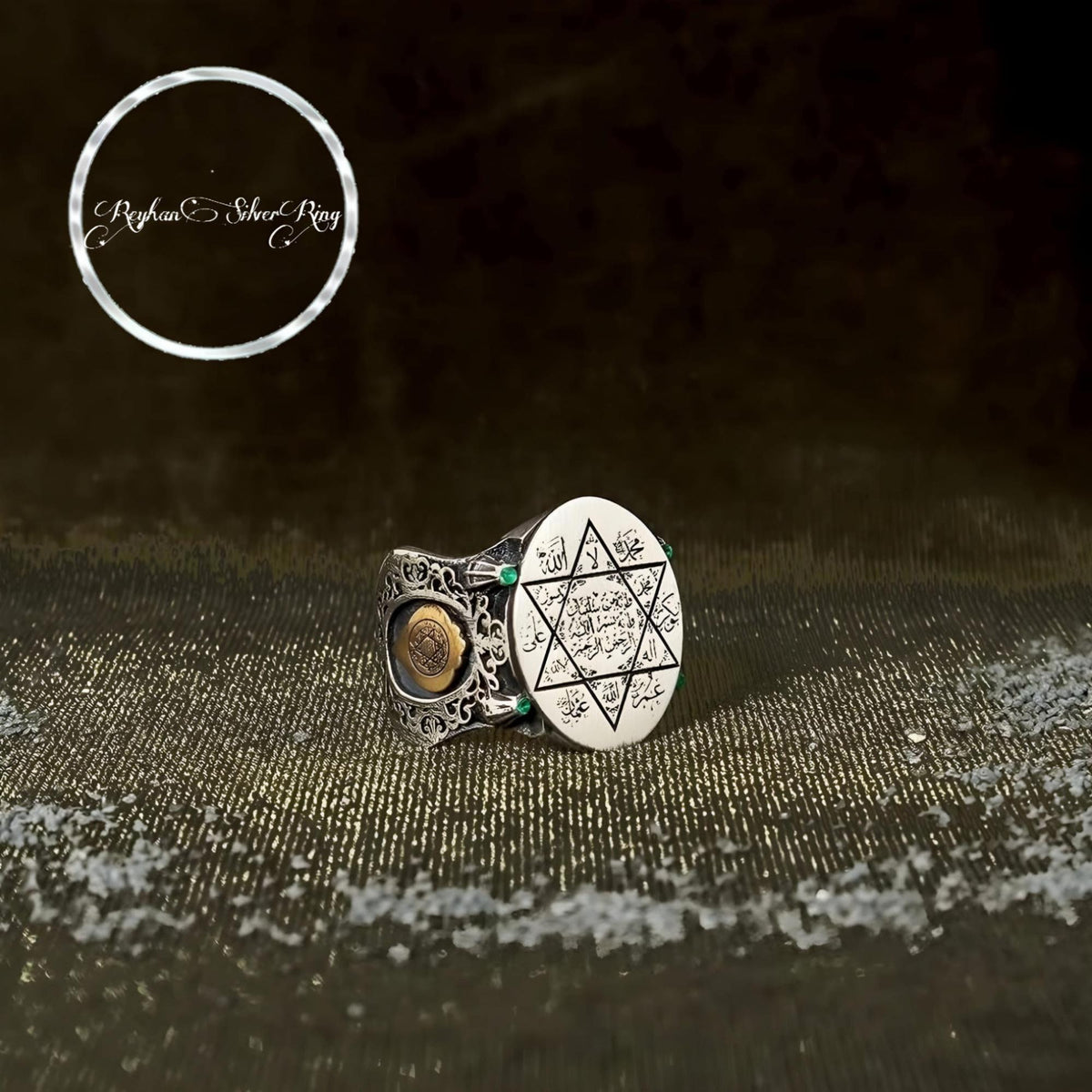 Oval Seal of Solomon ring with turquoise in 925 sterling silver