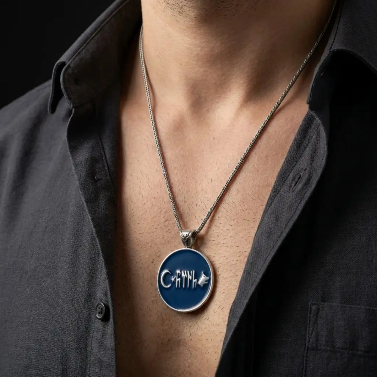 Personalized Gokturk Necklace – 925 Sterling Silver Blue Enamel Wolf Pendant