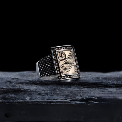 Personalized initial men's ring in 925 sterling silver
