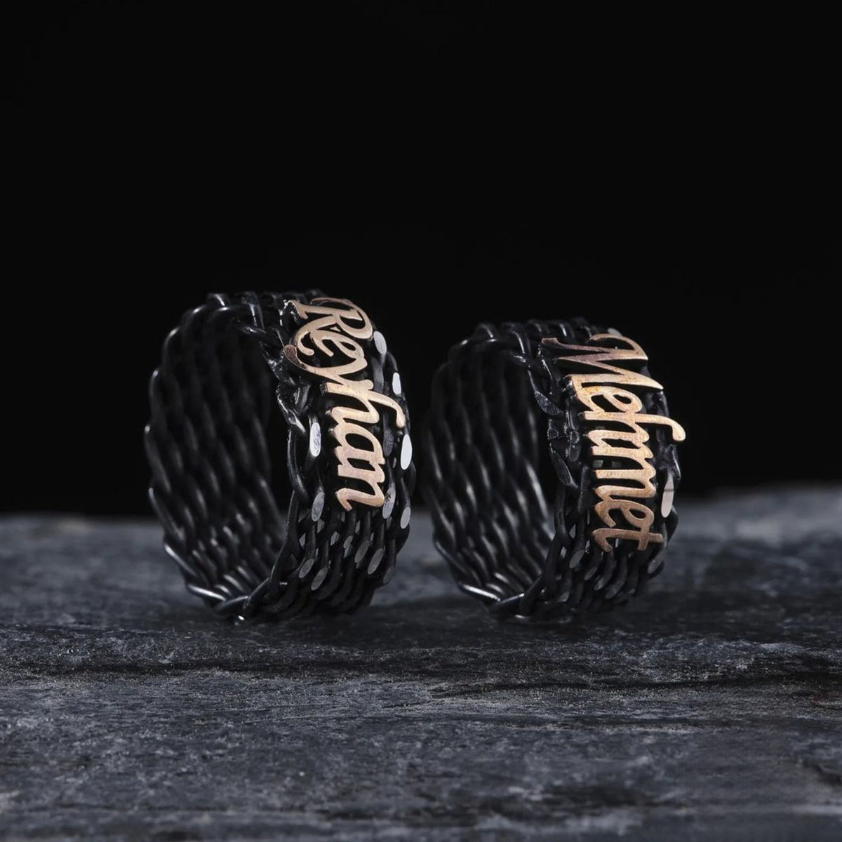 Personalized woven name wedding band in 925 sterling silver