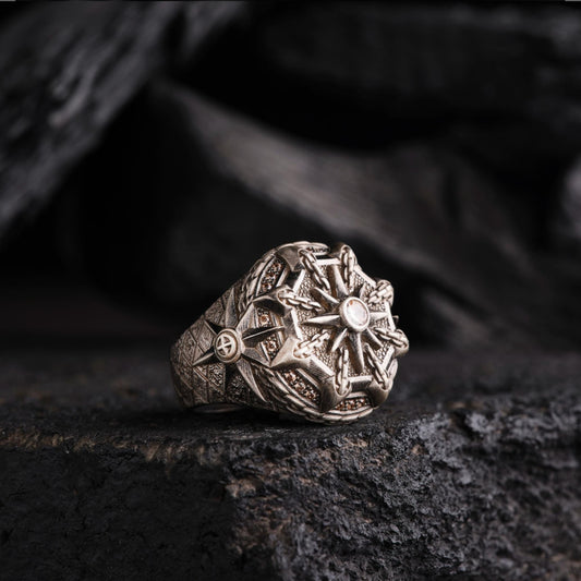 Polar Star black rhodium men's ring in 925 sterling silver