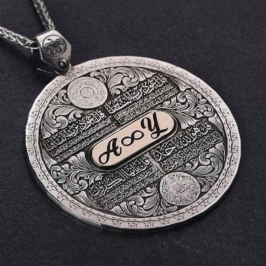 Prayer medallion name necklace in 925 sterling silver