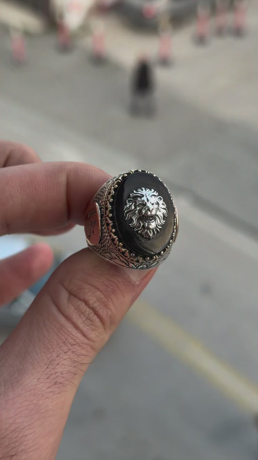 Personalized Lion Head Sterling Silver Men’s Ring