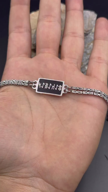 Gokturk Script Bracelet 925 Silver Chain Handmade Men