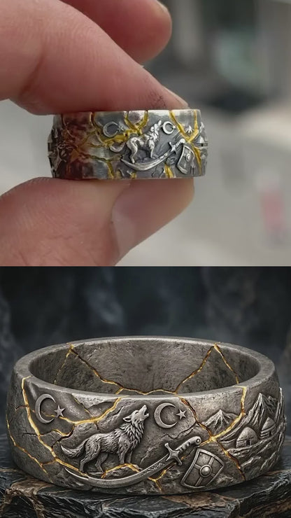 Kintsugi Otuken Wolf Ring – 925 Sterling Silver