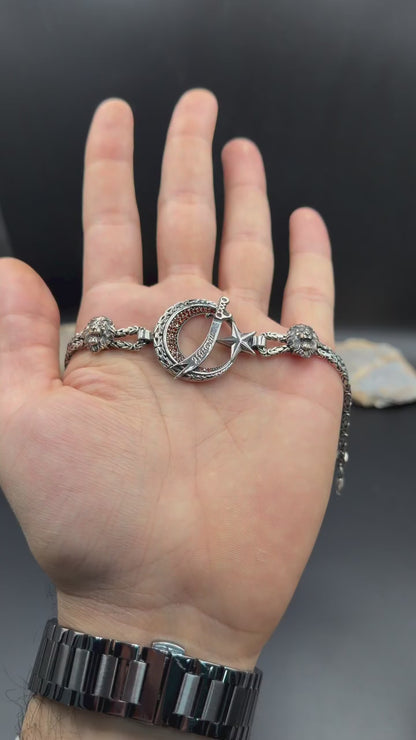 Crescent Star Sword Bracelet 925 Silver Personalized Handmade