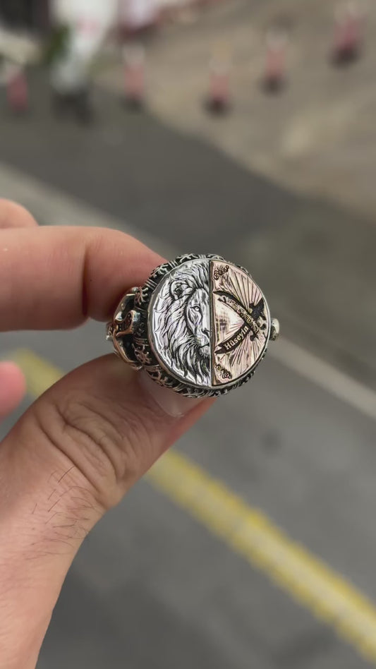 Personalized Zulfiqar Sword and Lion 925 Sterling Silver Men’s Ring