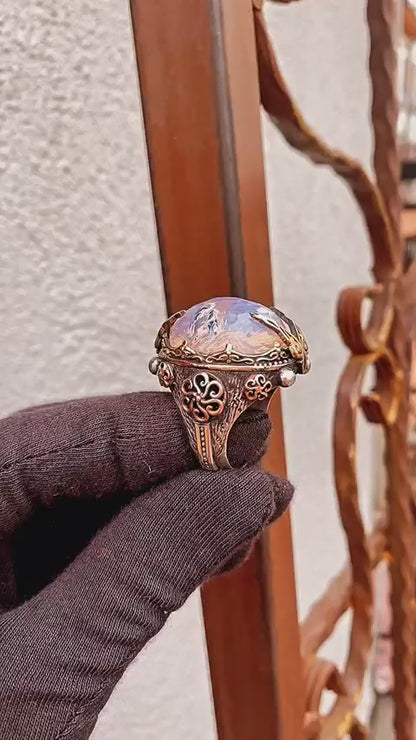 Falcon Moonstone Ring 925 Sterling Silver Hand Carved Ottoman