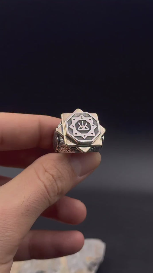 Oghuz Kagan Ring 925 Silver Seljuk Eagle Ottoman Handmade Men