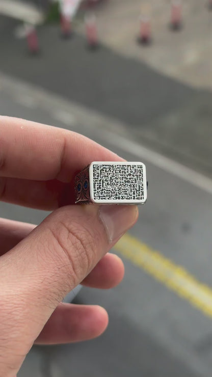 Kufi Ayatul Kursi Ring 925 Silver Blue Stone Ottoman Handmade