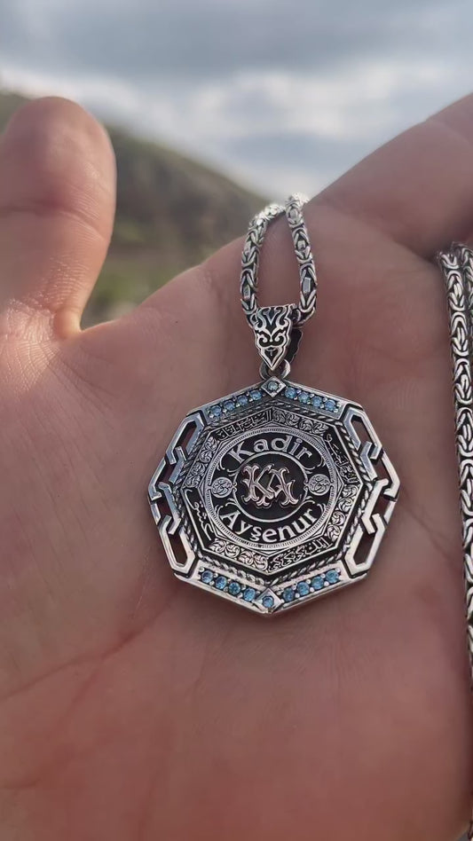 Personalized Octagonal Medallion Necklace 925 Sterling Silver