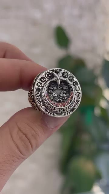 Personalized Crescent Star Silver Men Ring
