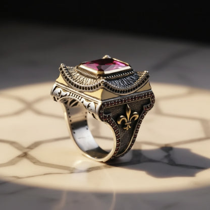 Ring aus Sterlingsilber mit Granat und Zirkon: Statement-Schmuck im osmanischen Stil