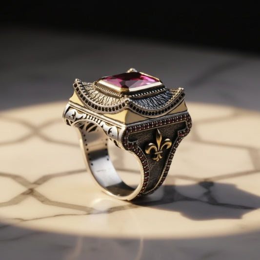OttomanStyle Garnet Zircon Sterling Silver Ring