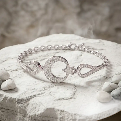 925 Sterling Silver Moon Star Women’s Necklace and Bracelet Set