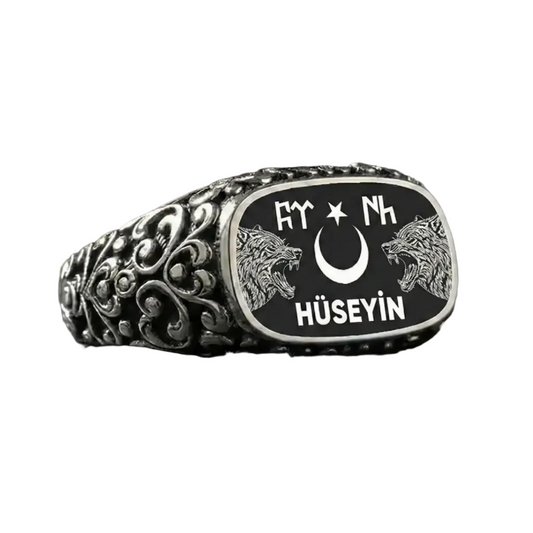 Wolf Ring 925 Silver Gokturk Script Custom Name Handmade Men