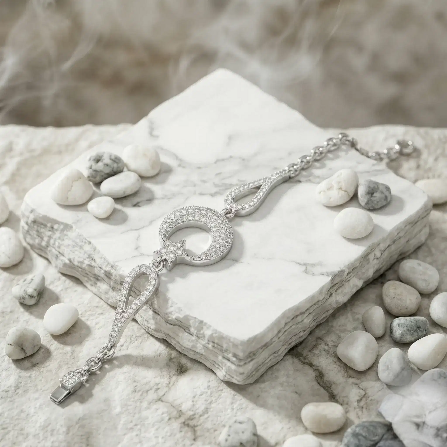925 Sterling Silver Moon Star Women’s Necklace and Bracelet Set