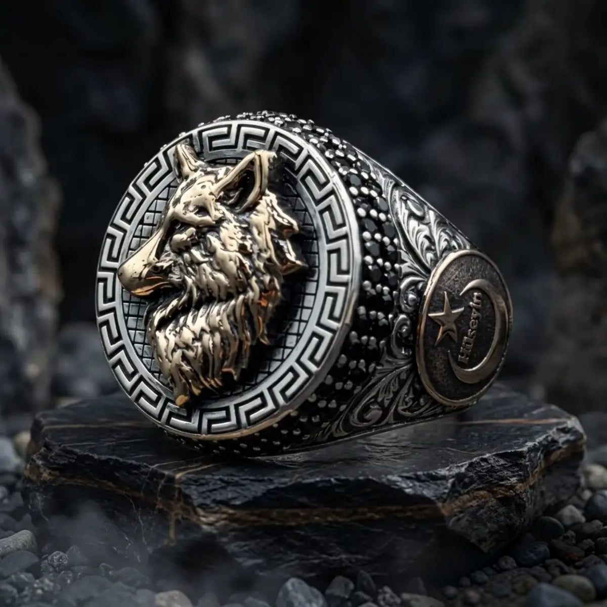 Personalized Wolf Ring – 925 Sterling Silver Göktürk Turkish Men’s Ring