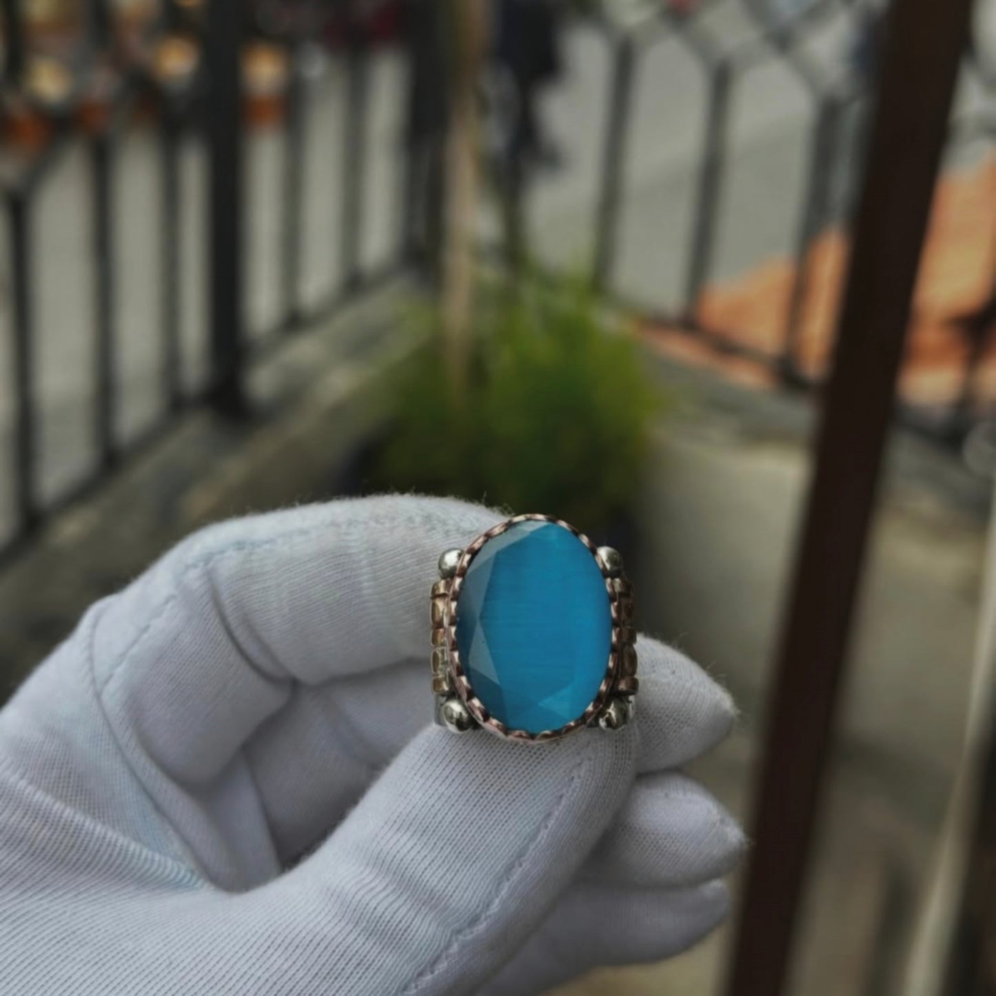 Blue Chalcedony Ring 925 Silver Islamic Ottoman Handmade Men