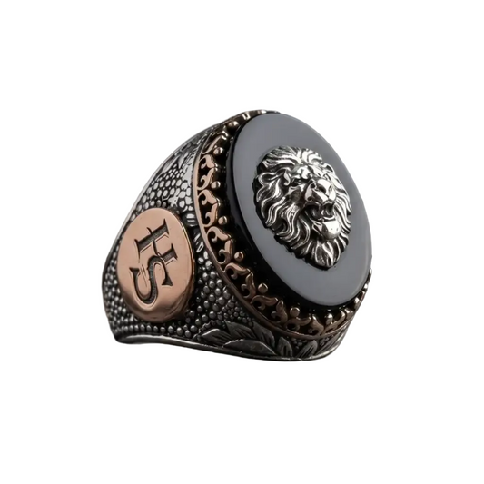 Lion Head Ring 925 Silver Personalized Initial Handmade Men