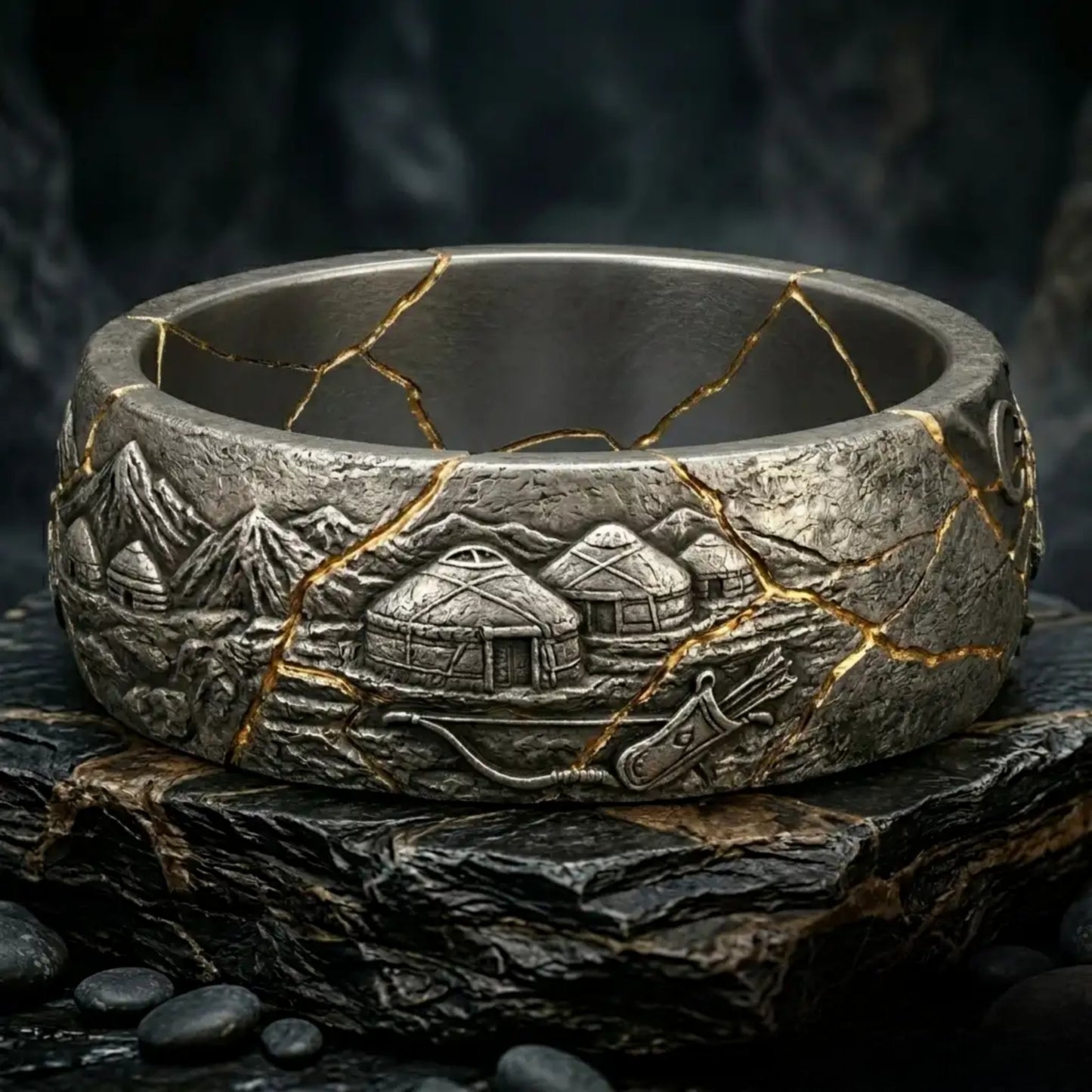 Kintsugi Otuken Wolf Silver Ring – Strength Forged Through History