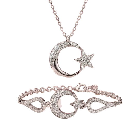 Moon Star Set 925 Silver Women Necklace Bracelet Handmade