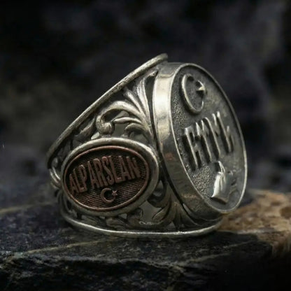 Gokturk TURK Written Silver Ring | Reyhan Silver Jewelry