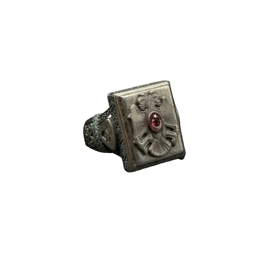 Seljuk Double Headed Eagle Ring 925 Silver Crescent Handmade