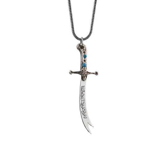 Zulfiqar Sword Necklace 925 Silver Turquoise Islamic Handmade