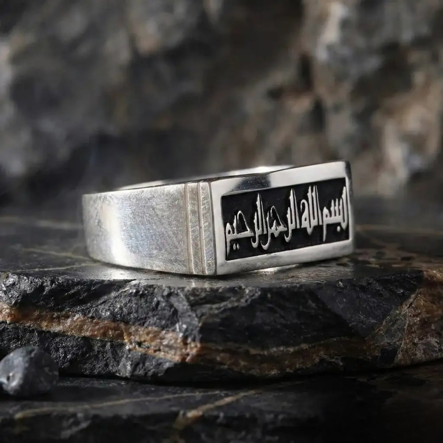 Rectangle Islamic Ring 925 Silver Personalized Ottoman Handmade