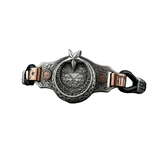 Crescent Star Wolf Leather Bracelet 925 Silver Personalized