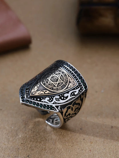 Seal of Solomon 925 Sterling Silver Men’s Ring – Handmade Personalized Islamic Jewelry